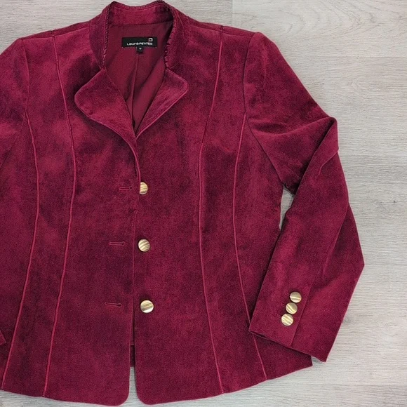 Laura Petites Burgundy Velvet Women's Blazer Size 12 - Picture 4 of 13
